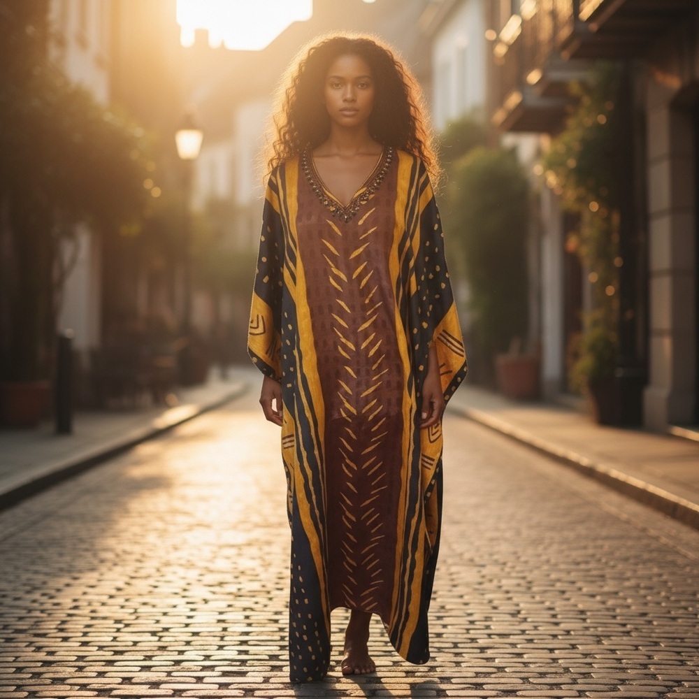 Vintage 70’s 80’s Sante Classics Gold Brown Pattern Kaftan Caftan
